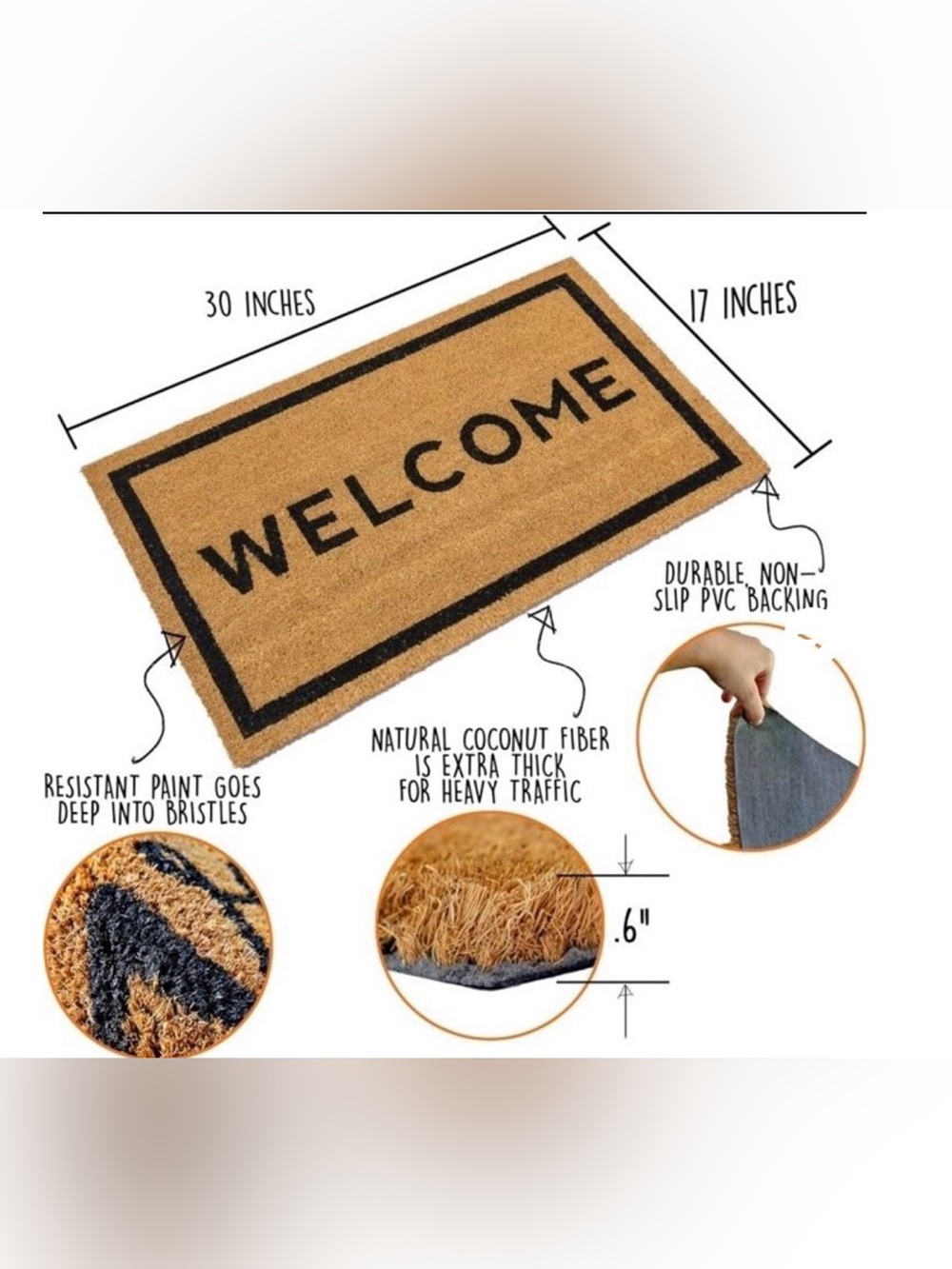 Welcome Coir Doormat - Natural Brown Welcome Mat